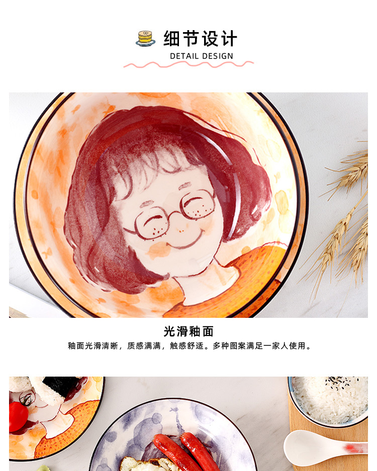 Japanese dishes suit 0 chopsticks the household ceramics creative cartoon family eat rice bowl spoon, jingdezhen tableware