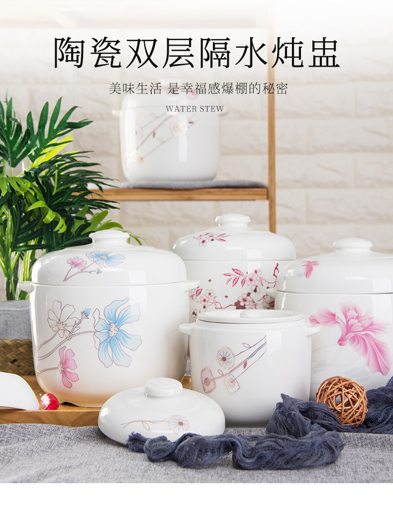 Ceramic household water stew with cover double cover ears cup steamed egg cup stew pot stewed bird 's nest side dish soup bowl dish bowl of stew