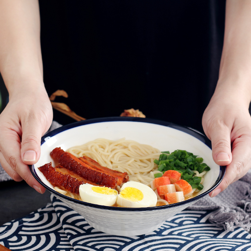 Ceramic bowl household under the glaze color large noodles soup bowl creative simple salad bowl jingdezhen tableware continental eating bread and butter