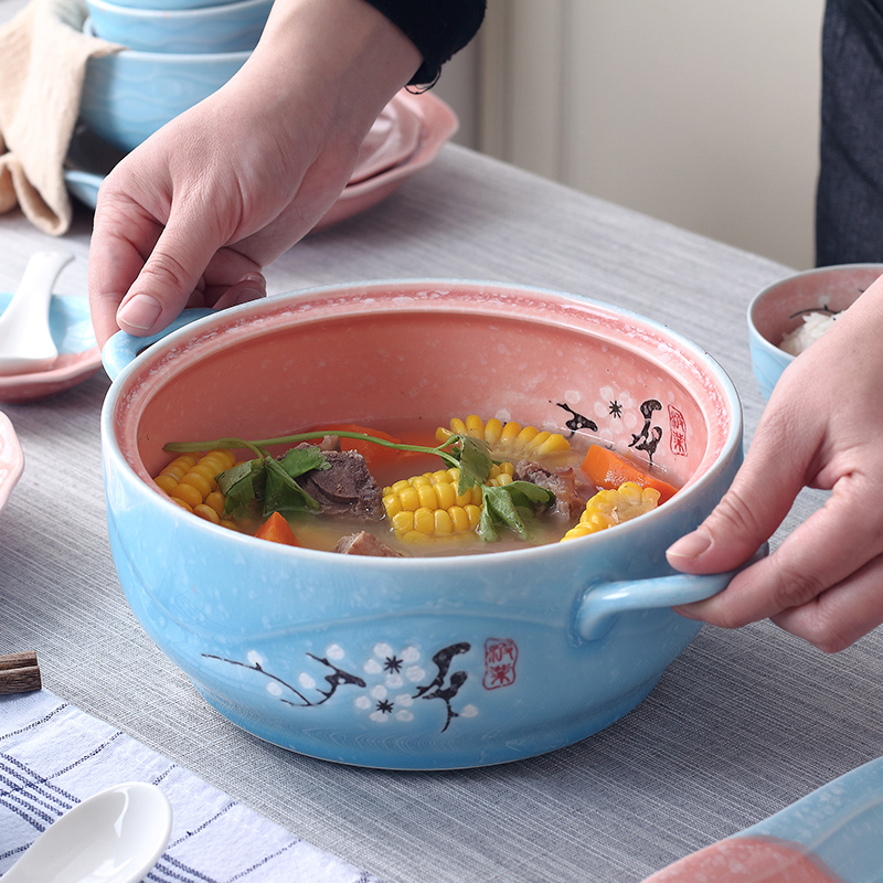 Jingdezhen ceramic ipads China household ears large soup pot boil soup bowl with cover soup basin Japanese - style tableware ideas
