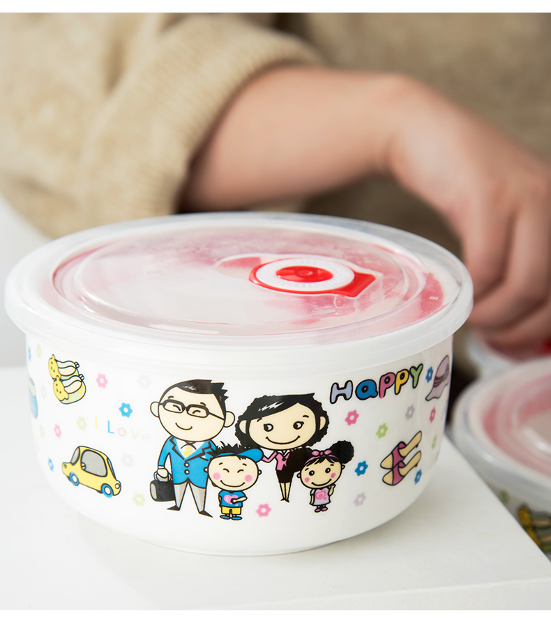Ceramic fresh noodles bowl three - piece microwave preservation box seal lunch large package with cover students
