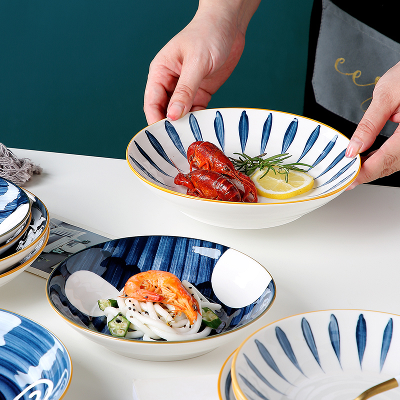Jingdezhen Japanese ceramic dish dish dish home six creative Nordic web celebrity plate cutlery set combination