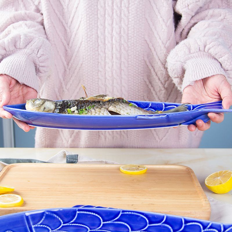 Ceramic grilled fish dish creative household contracted dishes dish Japanese - style tableware glaze color large characteristics under company's steamed fish dish