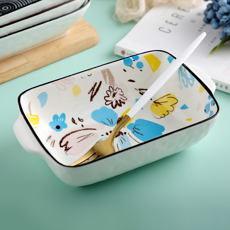 Jingdezhen Japanese - style square pan ceramic dish dish household creative move plate web celebrity for FanPan roasted bowl