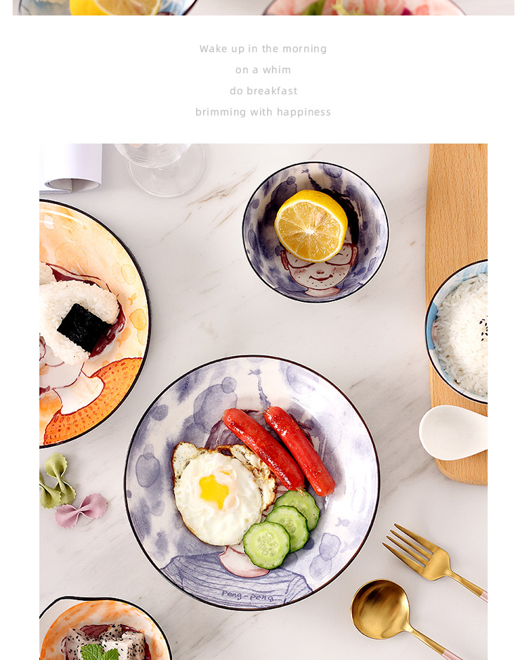 Japanese dishes suit 0 chopsticks the household ceramics creative cartoon family eat rice bowl spoon, jingdezhen tableware