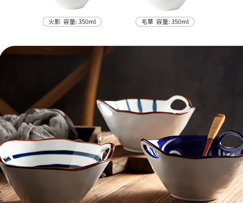 Japanese household ceramic bowl ears pull rainbow such use creative move hat to eat rainbow such as bowl bowl of soup to use a single network red tableware