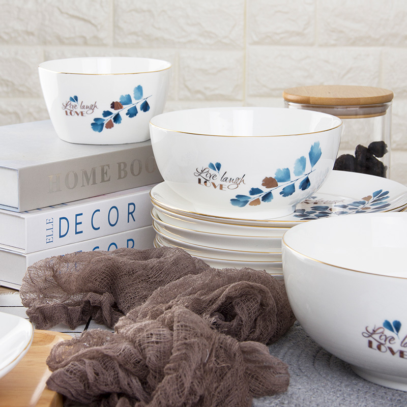 Creative household ceramic bowl noodles soup bowl prevent hot large rice bowls of jingdezhen tableware Nordic contracted to eat bread and butter