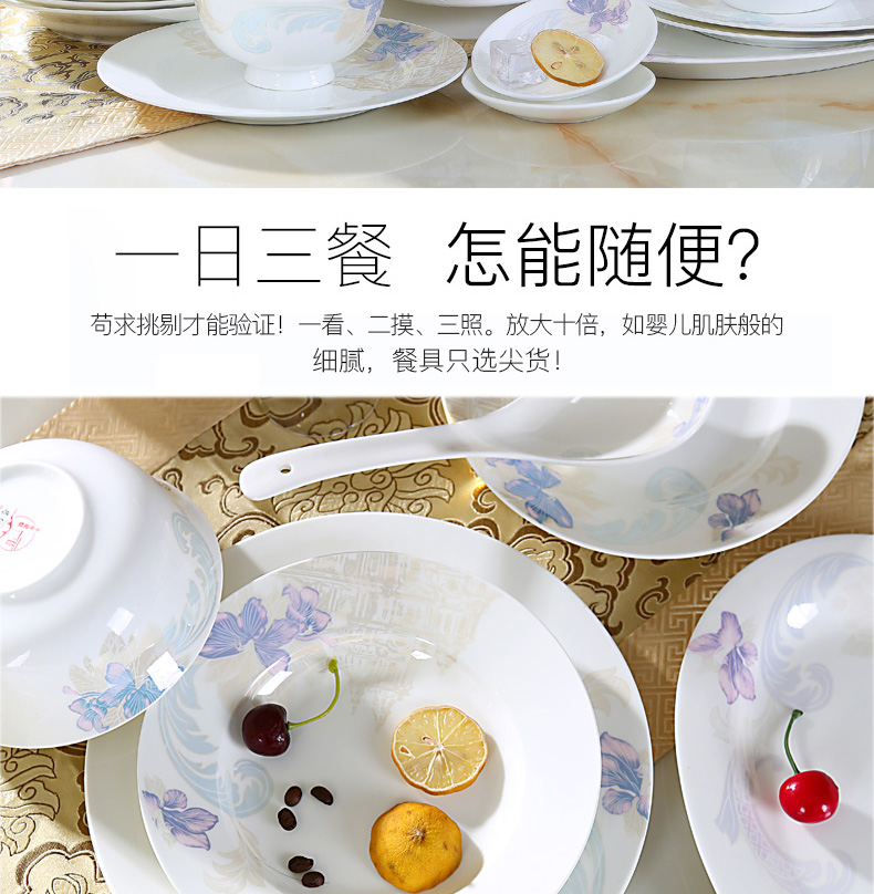 Ipads bowls dish suits for home 60 pieces of China jingdezhen ceramic tableware to eat bread and butter plate combination European nesting bowls