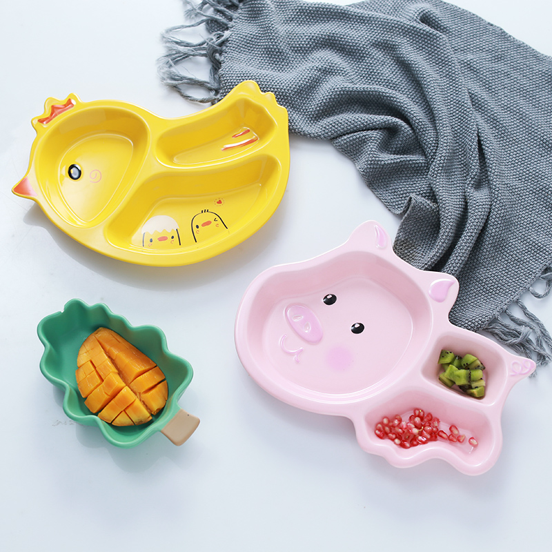 Baby tableware of pottery and porcelain plates children creative cartoon animals breakfast dish bowl to household space frame plate