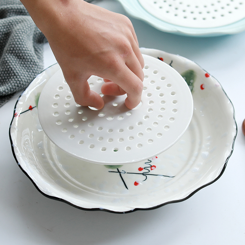 Jingdezhen ceramic plate household rectangular double - deck waterlogging under caused by excessive rainfall steamed dumpling dish of steamed fish dish Nordic dumpling dinner plate