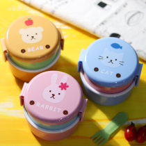 Cute animal round double-layer childrens snack box Japanese mini fruit box with fork breakfast box
