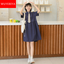 College Wind Skirts Teenage Girl Summer Dress 2022 New Junior High School High School Birthday Ensemble Long Cash Shirt Dress