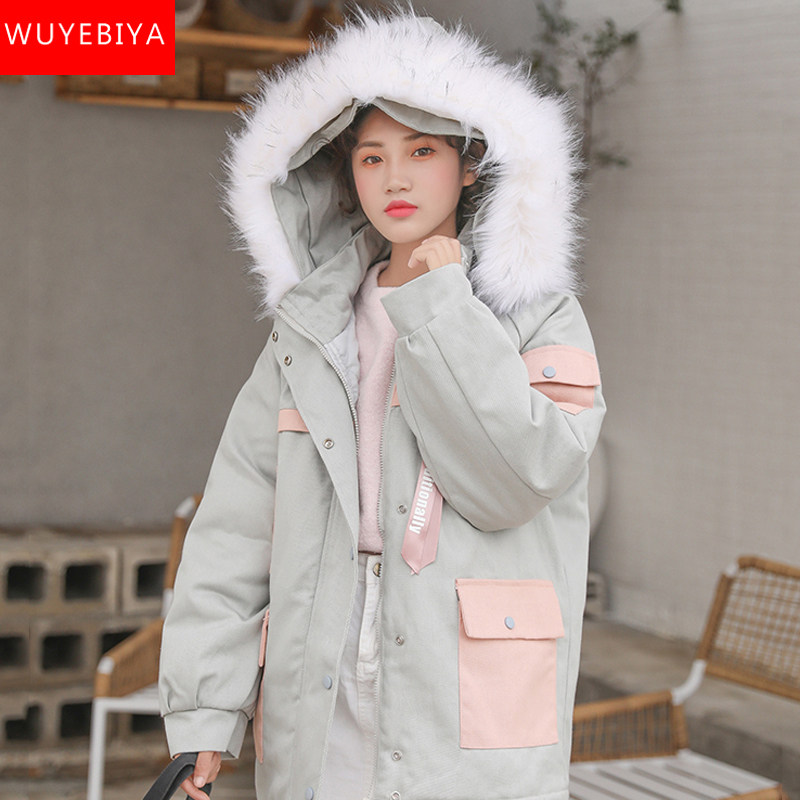 Frock cotton coat girl winter dress 2021 new junior high school students Korean version of the long version of the quilted jacket down cotton coat