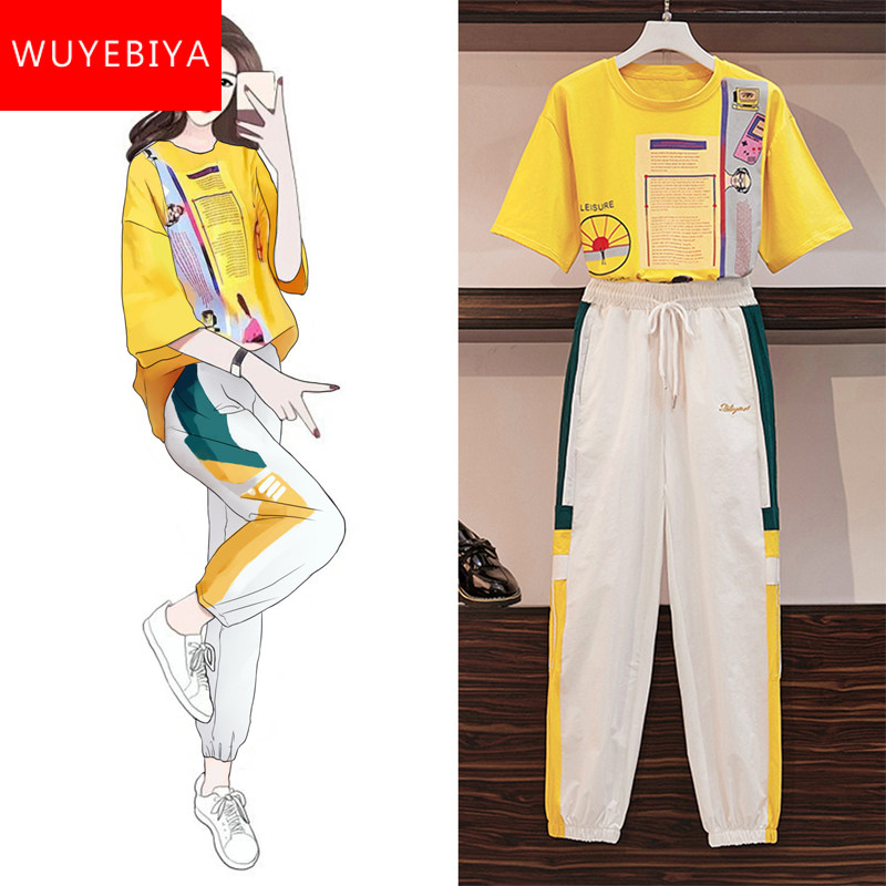 Youth sportswear girls summer clothes 2021 new middle and high school students loose casual short-sleeved two-piece suit