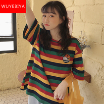 Striped Short Sleeve T-Shirt Teen Birth Summer Dress 2022 New Middle High School Student Han Version Loose Half Sleeve Clothes