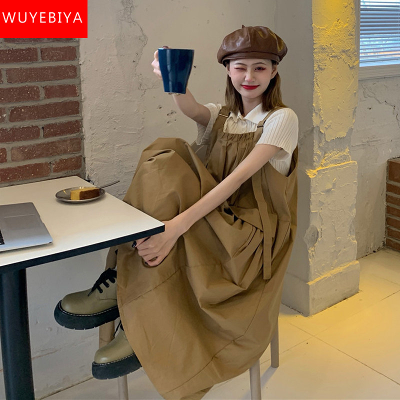 Strap skirt girl summer dress 2022 new junior high school student Korean version casual long skirt suspender dress