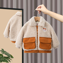 Boy lamb coat plus velvet autumn winter 2021 New Baby children warm winter coat