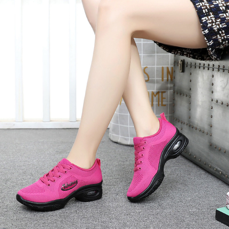 Square Dance Modern Dance Shoes Lady Soft Bottom Four Seasons Dancing Shoes with Adult Red Mom Shoe mesh surface Air cushion Bottom