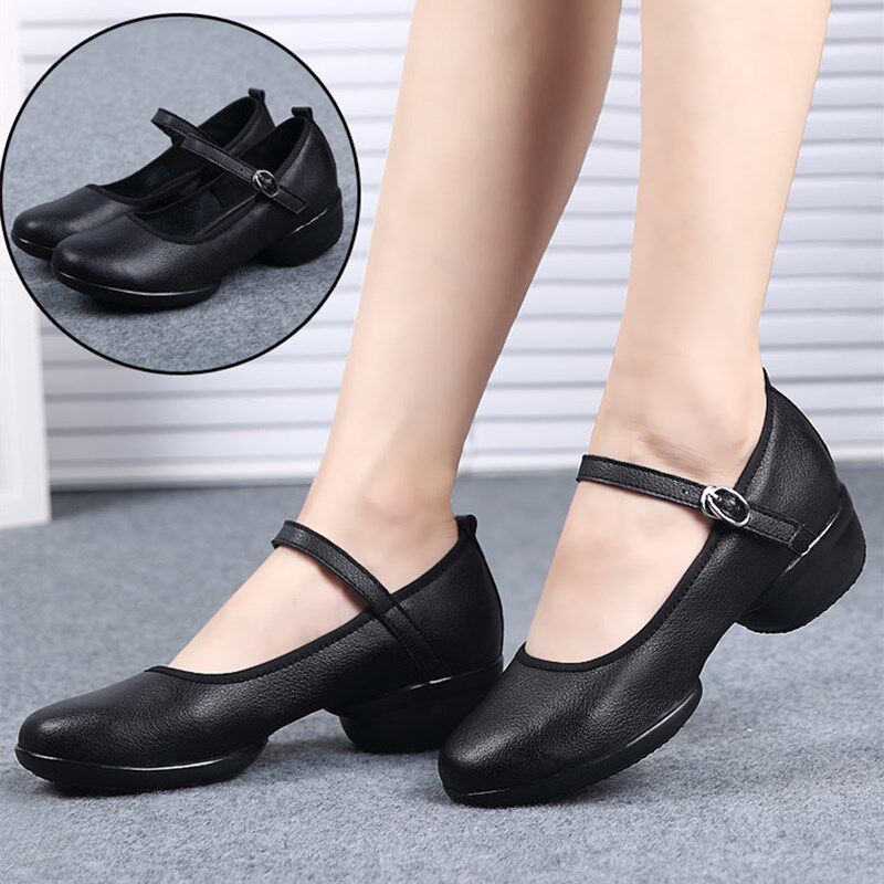 Square Dance Women Shoes Modern Adults Spring Summer Breathable with Soft Bottom Genuine Leather Middle Aged Fitness Hops Dance Single Shoes