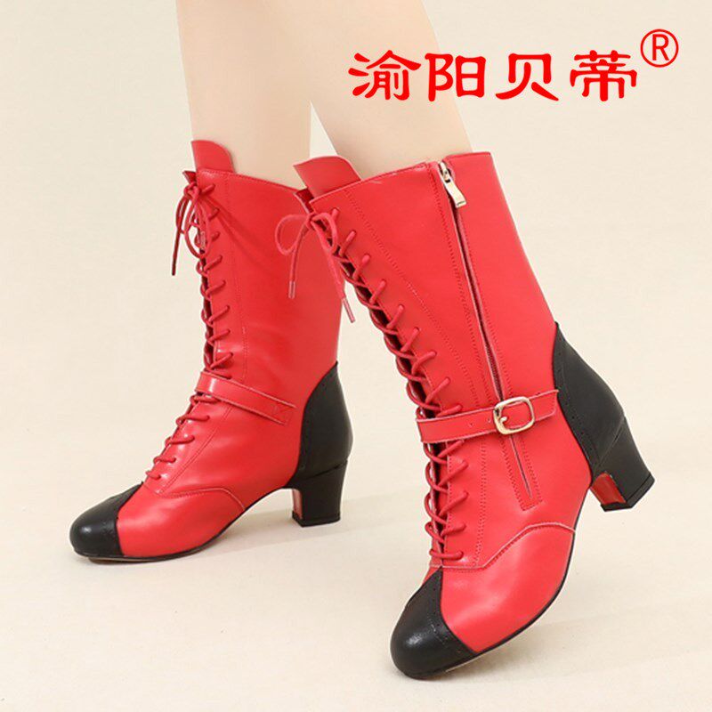 Modern dance boots soft soles dance shoes free from winter Latin dance shoes dermal heels square dance boots