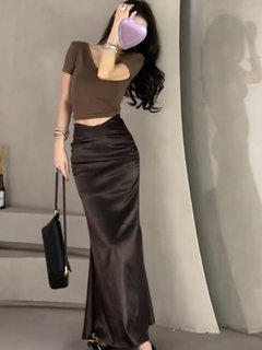 Satin pure desire skirt with hip fish tail