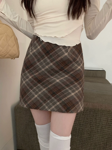 Шерстяная демисезонная юбка, ретро мини-юбка, высокая талия, с акцентом на бедрах, А-силуэт