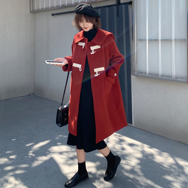 Mikiko's homemade autumn and winter sheep horn buckle cloak woolen coat small medium and long version woolen women's coat