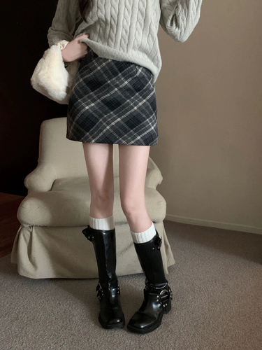 Шерстяная демисезонная юбка, ретро мини-юбка, высокая талия, с акцентом на бедрах, А-силуэт