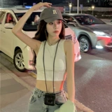 Летняя белая майка, короткий топ с чашечками, в американском стиле, эффект подтяжки