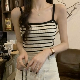 Летний черный топ с чашечками, трикотажный сексуальный жилет, для маленькой груди, французский стиль