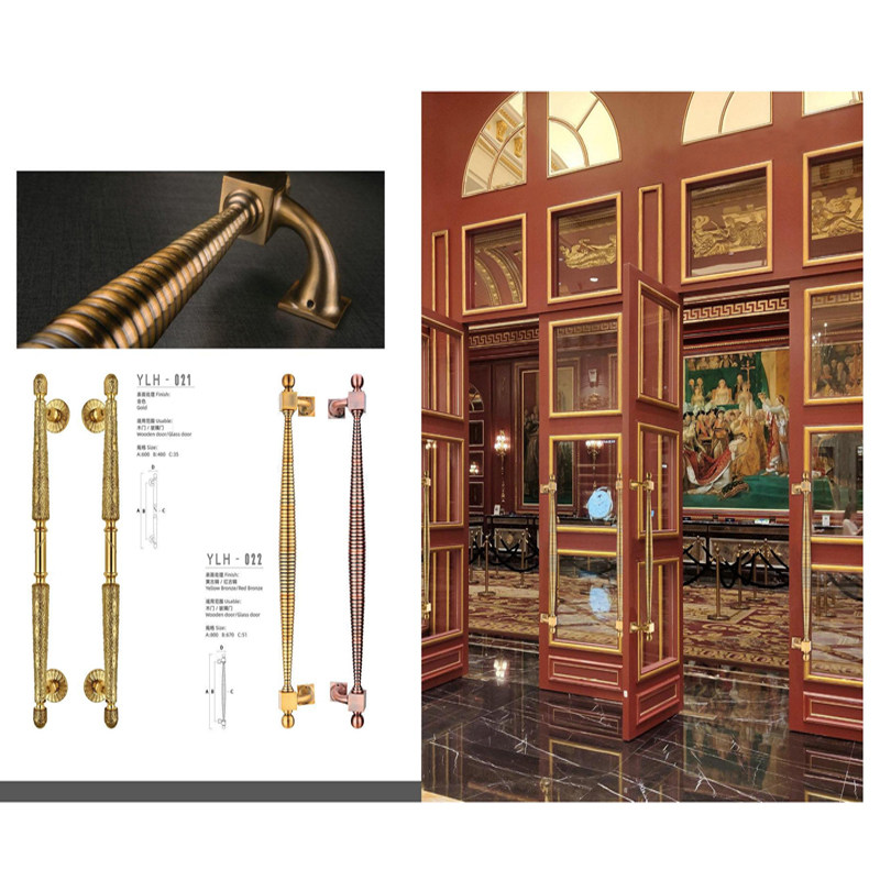 Glass door handle stainless steel antique copper solid wood door aluminum alloy complex European villa ktv door handle pair
