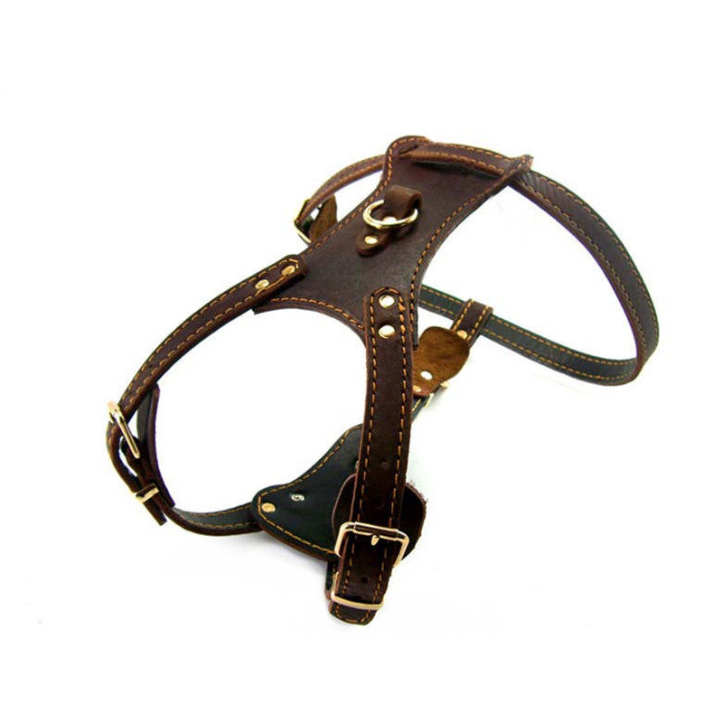 Pet Chest Back Titanium Alloy Buckle Double Layer Thickened Large Head Layer Cow Leather Chest Back Working Dog Special Chest Back Item Ring