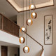 Song Dynasty Aesthetic Circular Staircase Chandelier Designer Model for Open-Air Mezzanine Multi-Head Solid Wood Combination Tea House and Guesthouse Long Lamp