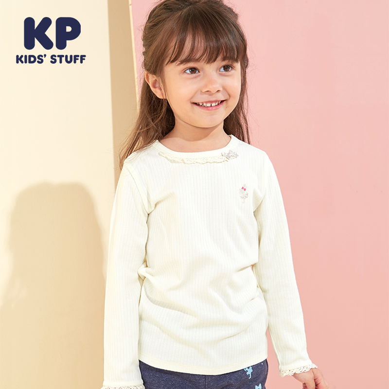 KP children's clothing Girls spring and autumn lace neckline long-sleeved children's bottom shirt top Japanese children's clothing K1932113R