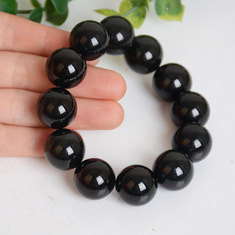 Natural Hetian jade hand string Hetian ink jade ink jade hand chain Single bead diameter 20mm men's and women's Buddha bead Jade hand string
