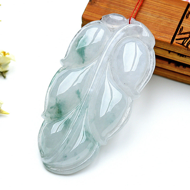 a goods floating flower ice jade leaf pendant necklace Jade pendant pendant Jade jade Jade jade jade women's section