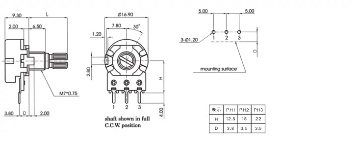 WH148 đơn đôi chiết áp B1K 2K5K10K20K 50K 100K 500K chiều dài tay cầm 15 20MM