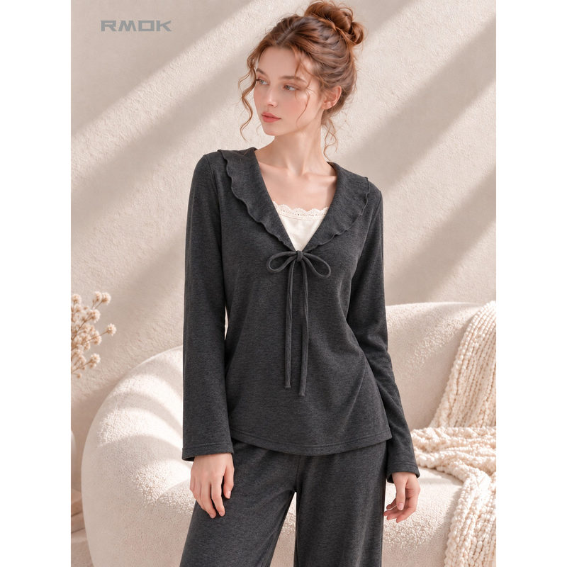 French Rmok High-End Pajamas for Women, Autumn and Winter Warm Long-Sleeved 2026 New Style Fake Two-Piece Home Wear Set French Rmok High-End Pajamas for Women, Autumn and Winter Warm Long-Sleeved 2026 New Style Fake Two-Piece Home Wear Set