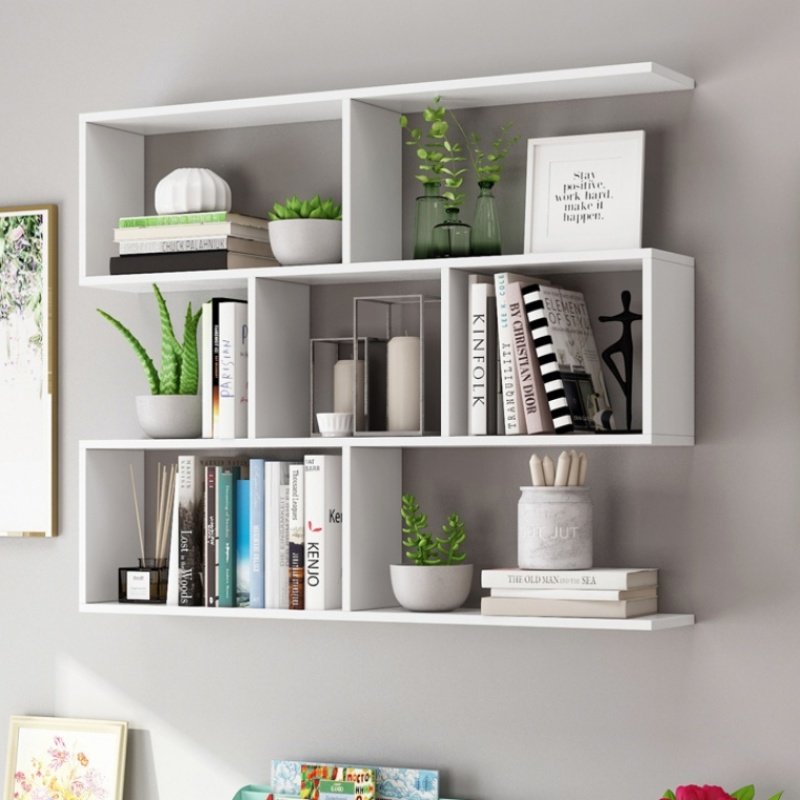Wall shelf solid wood wall hanging bookshelf living room background wall hanging cabinet wall cabinet locker room creative bookcase