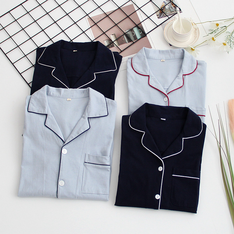 Day-series lovers sleepwear spring autumn season knitted pure cotton long sleeve home clothes male and female full cotton cardiovert minimalist home clothes