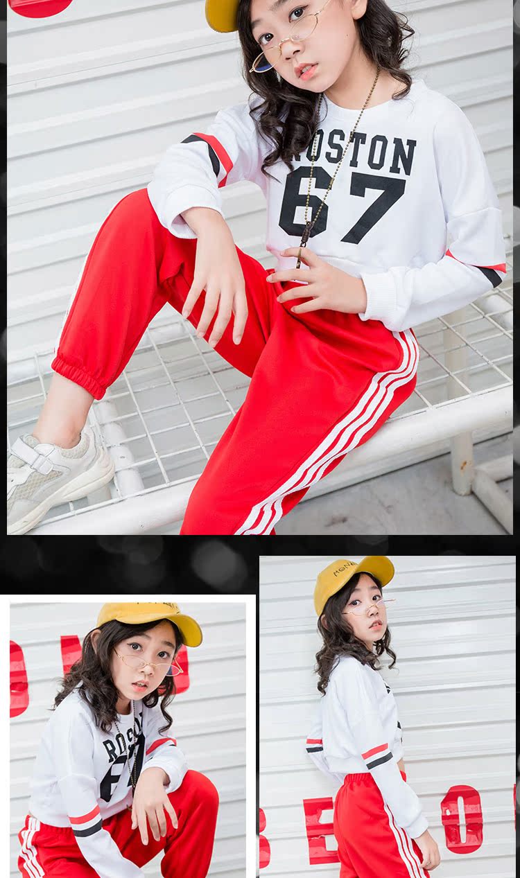 Trang phục khiêu vũ cho trẻ em nữ jazz phiên bản Hàn Quốc hip-hop hip-hop Bộ trẻ em nhảy hiện đại tay áo dài rò rỉ mùa thu mới bộ đồ khiêu vũ cho bé trai
