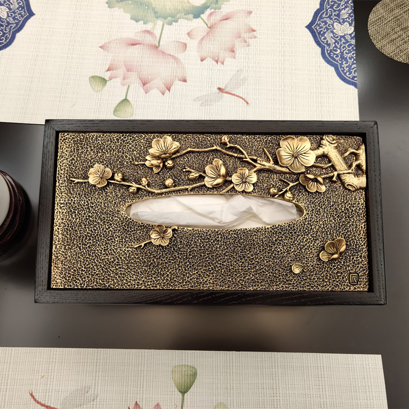 New Chinese tissue box wooden toilet paper box living room light luxury retro storage box decoration office toilet paper box ornaments