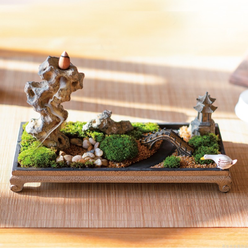 Backflow incense burner art ornaments Chinese-style living room desktop tea ceremony Zen ornaments sandalwood incense mini incense stick