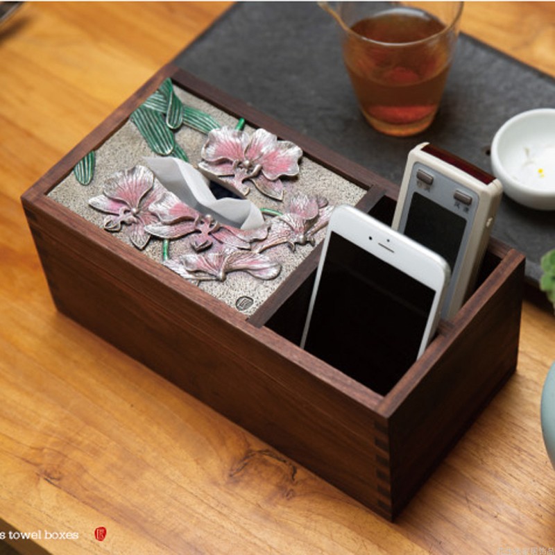 Paper towel box Living room New Chinese toilet paper box wood rectangular multifunctional tea table containing black walnut wood extracted toilet paper cylinder