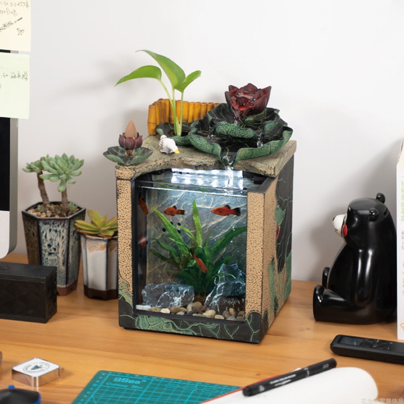 Micro Landscape Fish Tank Decoration Building View Package New Chinese Living Room Small Office Swing Piece Creativity With Flowing Water Soft Dress