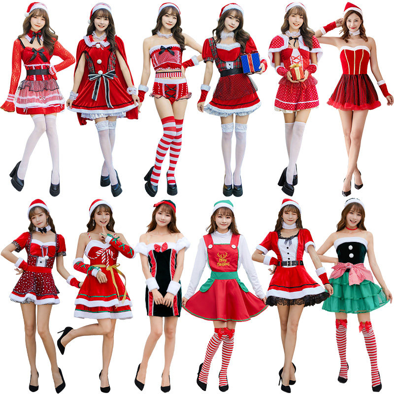 Christmas women's clothing adult adult women's Christmas clothing Santa Claus costume green elk party show clothes