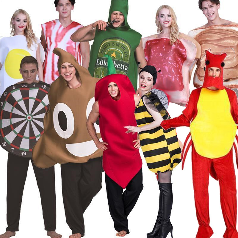 Funny COS beer crayfish chili cockroach costume men and women fried egg bacon poop Halloween costume
