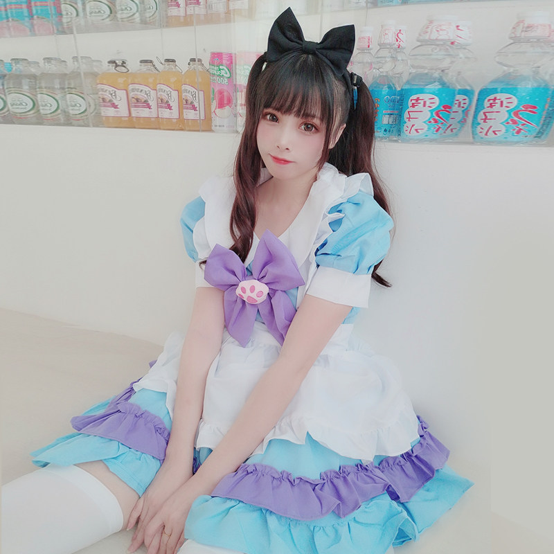 Two-dimensional cosplay costume female Lolita dress large size maid outfit maid outfit summer powder blue suit