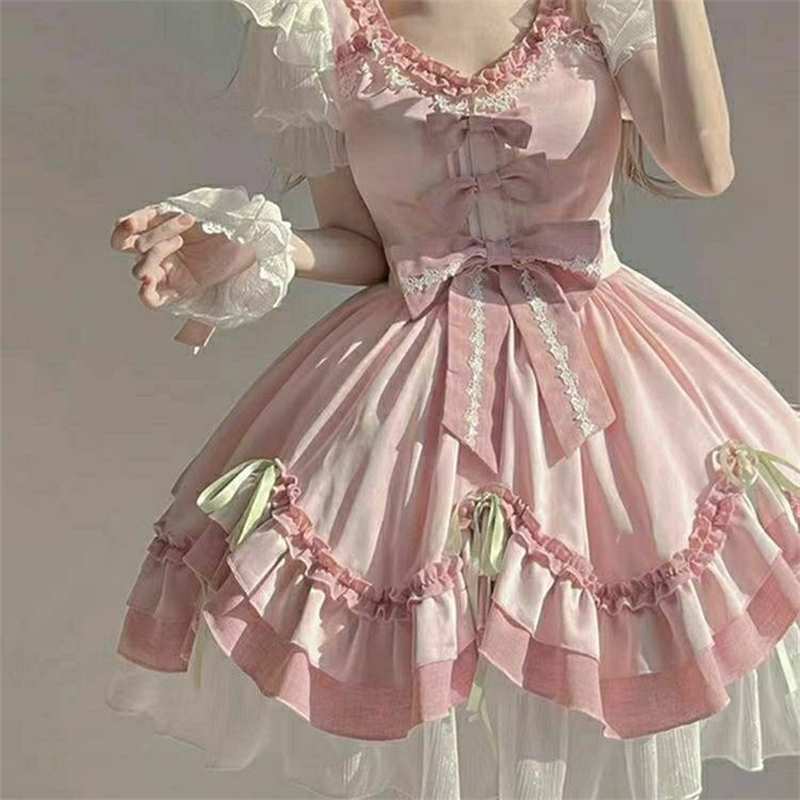 Lolita Dress Daily Light Lolita-Style Princess Dress for Girls, Children, and Adults, Pink Floral Wreath, Summer 2025