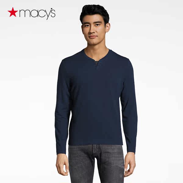 Macys 梅西百货 Alfani 细纹拼接圆领 男式长袖T恤 聚划算+优惠券折后￥59包税包邮（￥79-20）多色可选
